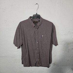 Timberland Shirt Mens XXL Plaid Button Up Short Sleeve Logo Outdoor Red Plaid